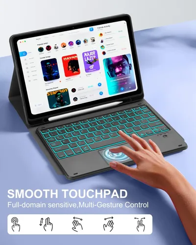 Vista 3 de EAMPANG Funda con purpurina y teclado trackpad para Samsung Galaxy Tab A11 Plus/A9 Plus de 11 pulgadas, Smart Touchpad 7 colores retroiluminados