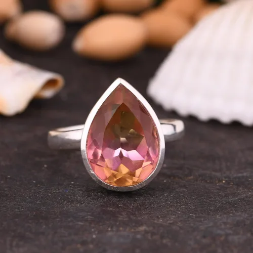 Vista 11 de PANOPLY Bio Pink Doublet Quartz Solid 925 Sterling Silver Ring for Women