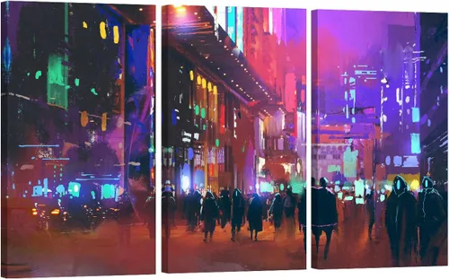 Vista 14 de Lienzo decorativo para pared, diseño de ciudad futurista Cyberpunk para sala de estar, impresión multipanel, obra de arte de cocina, pintura