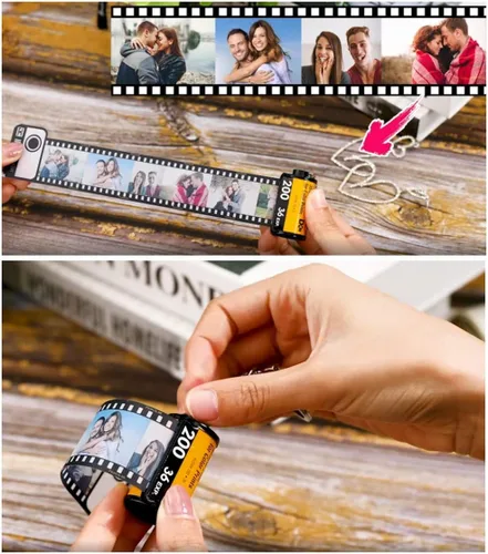 Vista 4 de Llavero personalizado, rollo de película de cámara personalizado con imágenes para mujer