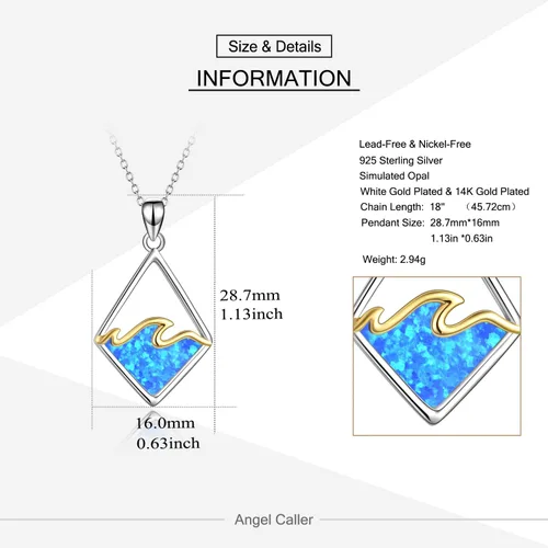 Vista 4 de YAFEINI Collar de plata de ley con diseño de océano con diseño de olas de océano, collar de dólar de arena con dije de ópalo creado para mujeres