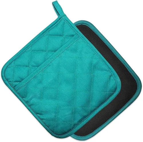 Vista 13 de Juego de 2 almohadillas de algodón y neopreno para horno, agarraderas con bolsillo de 8"x8.5", juego de almohadillas calientes de doble función