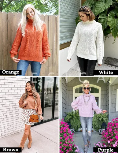 Vista 7 de ZESICA Women's 2023 Fall Long Sleeve Turtleneck Chunky Knit Loose Oversized Sweater Pullover Jumper Tops