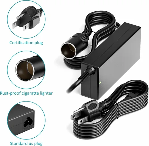 Vista 5 de Convertidor de CA a CC, convertidor de 110 V/120 V a 12 V, adaptador de encendedor de cigarrillos de 10 A 120 W a enchufe de pared, cable de 7.87