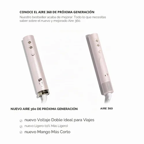 Vista 3 de Aire 360 - Kit de soplado de cerámica de doble voltaje con accesorios para rizar, cepillo ovalado y concentrador de secado Golpes rápidos