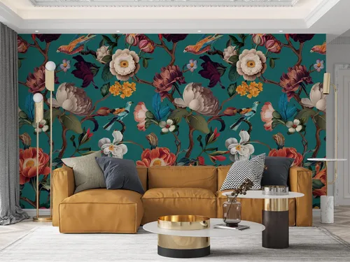 Vista 11 de Zeeko - Mural de papel pintado floral de despegar y pegar, papel pintado de flores beige para dormitorio, fondo de TV, murales de pared grandes
