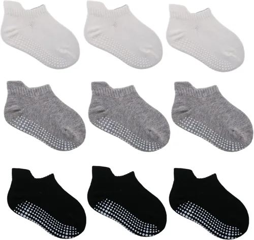 Vista 12 de J Poqobog Calcetines tobilleros antideslizantes para bebés, niños y niñas con suela antideslizante