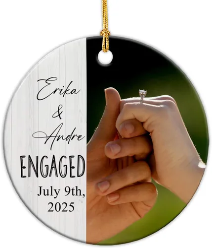 Vista 13 de Adorno de cerámica personalizable con texto en inglés «Our First Christmas Married», adorno de Navidad personalizado para el señor y la señora