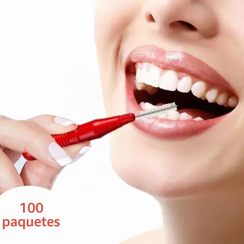 Vista 5 de GOUWEIBA Cepillo interdental desechable, 100 piezas, cepillo interdental desechable, cabezal de hilo dental para dientes (azul+rojo)