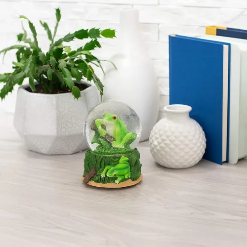 Vista 6 de Elanze Designs Juguetón verde árbol rana figura de mesa hojas de tronco de salto de bosque, 3.93 pulgadas (3.53 pulgadas) resistente con purpurina