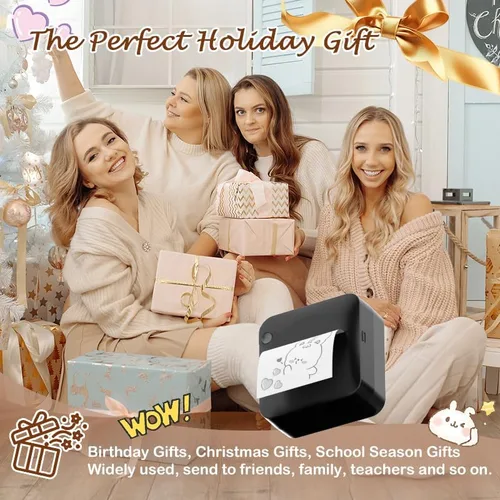 Vista 5 de HuiJuKeJi Mini impresora térmica sin tinta, impresora inteligente de bolsillo Bluetooth con 1 rollo de papel térmico para iOS y Android, impresora