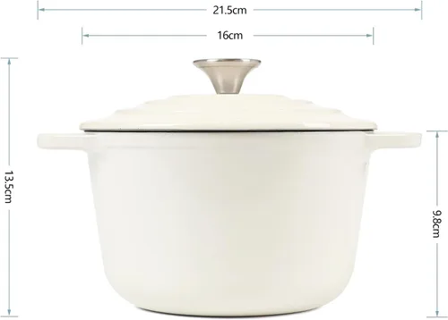 Vista 2 de HAWOK Mini horno holandés de hierro fundido esmaltado, 1.5 cuartos de galón, color blanco cremoso Blanco ostra
