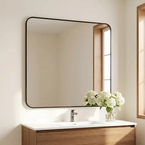 Vista 18 de BEAUTYPEAK Espejo de baño rectangular montado en la pared de 16" x 24", negro