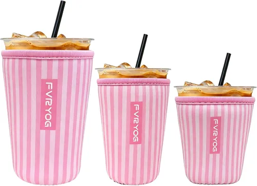 Vista 43 de Reusable Insulated Neoprene Iced Coffee Sleeves for Iced Coffee Cups, Coffee Coolies sleeves for Iced & Hot Drinks