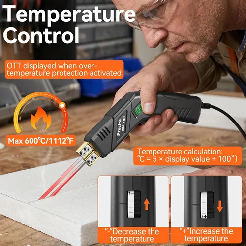 Vista 4 de Preciva Kit de cortador de espuma para cuchillo caliente con funda, herramienta de corte de espuma eléctrica, juego de 8 cuchillas, pantalla