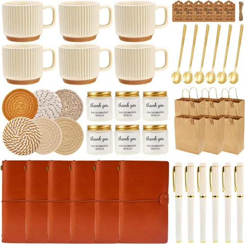 Vista 8 de Premios de baby shower para ganadores de juegos, premios de juegos de baby shower, tazas de cerámica con cucharas de metal, posavasos tejidos