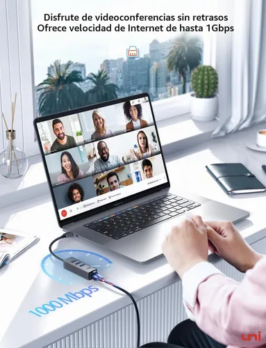 Vista 3 de uni Adaptador USB-C a Ethernet, HUB USB C Ethernet 1Gbps con USB 3.0 4EN1, [Compatible con Thunderbolt 4/3] Adaptador de red USB C para MacBook Gris