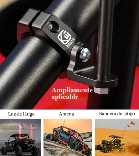 Vista 4 de BRCOVAN Soporte de bandera de látigo UTV, soporte de luz de látigo de aleación de aluminio macizo, soporte de montaje de barra de luz LED