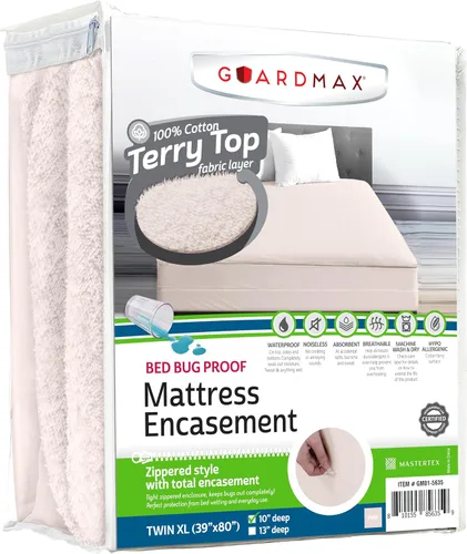 Vista 14 de Guardmax Funda de colchón individual con cremallera, protector de colchón 100% impermeable, suave y absorbente de algodón de rizo superior