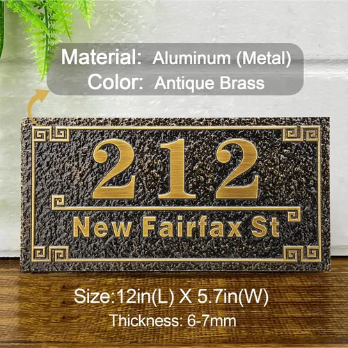Vista 2 de Placa personalizada de dirección de casa de 12 pulgadas, números fundidos para exteriores, placa de señal de dirección personalizada con nombre