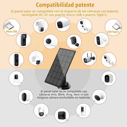 Vista 7 de Panel solar para cámara exterior, cargador solar resistente al agua IP66, suministro de energía solar continuo para cámaras de seguridad, con cable