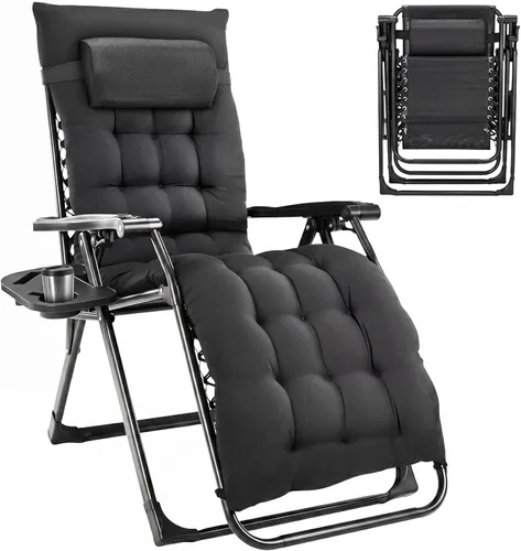 Vista 10 de Sillón de gravedad cero de gran tamaño, silla plegable reclinable para Negro y Verde