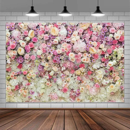 Vista 20 de Telón de fondo de flores de primavera de 5 x 3 pies para sesión de fotos de flores rosas y flores, decoración de fiesta de té, telón de fondo
