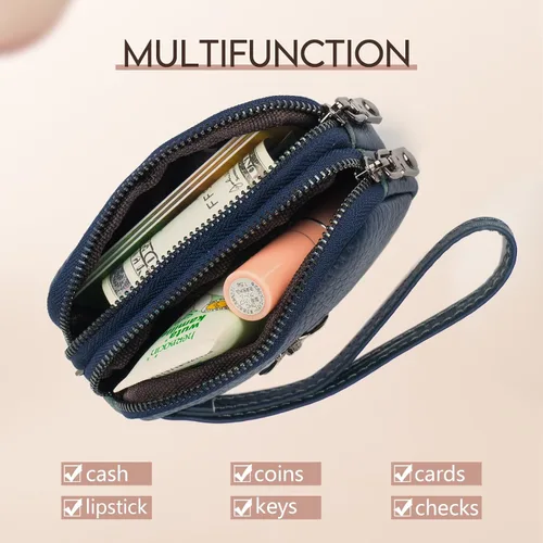 Vista 2 de imeetu Monedero de cuero para mujer, cartera pequeña con 2 bolsillos con cremallera