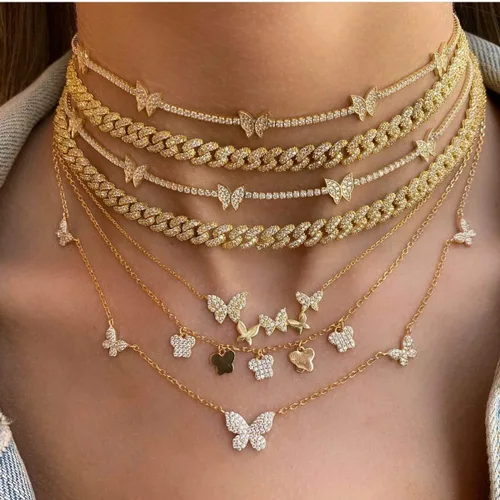 Vista 3 de Collar de mariposa con dije de gargantilla y dije delicado para mujer, joyería para regalos de cumpleaños