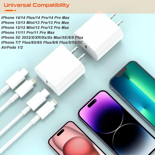 Vista 5 de Cargador para iPhone de carga rápida, 20 W, USB C, cargador rápido de 3 pies compatible con iPhone 14 pro/14 pro