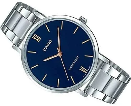 Vista 4 de Casio LTP-VT01D-2B Reloj analógico original para mujer, de acero inoxidable, LTP-VT01, Azul
