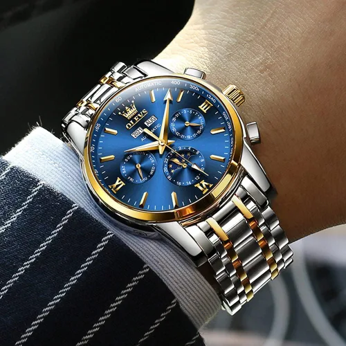 Vista 4 de OLEVS Reloj automático para hombre mecánico de cuerda automática reloj de pulsera clásico de acero inoxidable fecha impermeable puntero luminoso