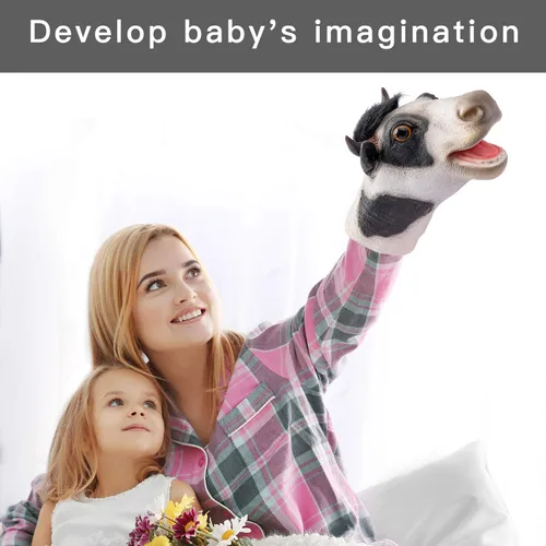 Vista 6 de Yolococa Marioneta de mano de vaca realista de látex suave juguete de animales narración de cuentos juego de rol suministros de fiesta para niños