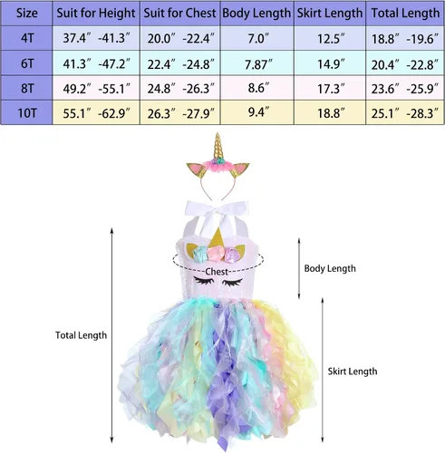 Vista 5 de PARTISKY Vestido de unicornio de Halloween para niñas, 3-10 años, disfraz de unicornio con lentejuelas, vestido tutú de princesa para fiesta