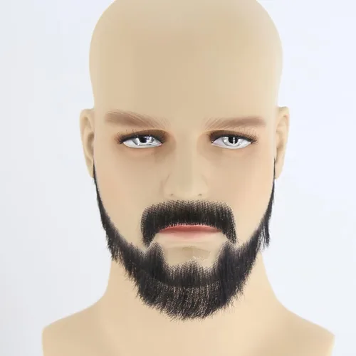 Vista 2 de Extensión de barba facial de cabello humano, bigote negro, disfraz de barba falsa para adultos y hombres, maquillaje realista de encaje, barbas