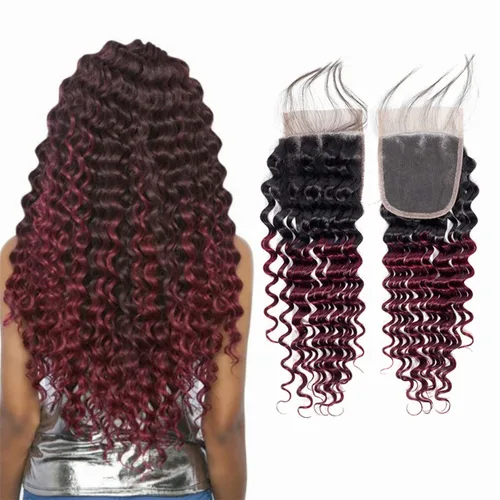 Vista 10 de Cabello humano virgen brasileño degradado 30 con cierre de encaje 4x4, 100% cabello virgen humano sin procesar, línea capilar prearrancada, cierre