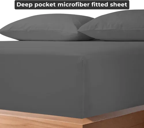 Vista 6 de Royale Linens Paquete de 2 sábanas bajeras, sábanas elásticas, sábana bajera individual, suave y transpirable, microfibra cepillada de 1800