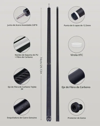 Vista 4 de CRICAL Carbon Fiber Pool Cue Stick, Professional Low Deflection Cue