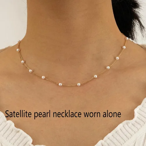 Vista 4 de WMISIY Dainty Pearl Necklaces for Women Girl 14K Gold Plated Layered Pearl Necklace Simple Pearl Choker Necklace Jewelry Gift