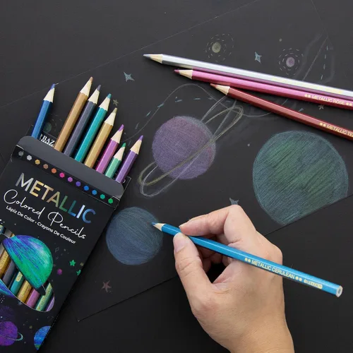 Vista 6 de BAZIC Products Lápices de colores metálicos, 12 tonos brillantes, juego de lápices preafilados para dibujar y colorear, suministros de arte