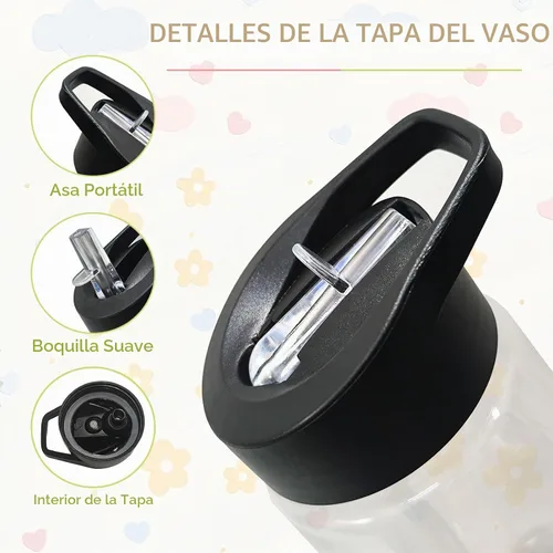 Vista 6 de Paquete de 6 botellas de agua transparentes con mango de tapa con popote, botellas de agua reutilizables de 14 onzas a granel, boca ancha, a prueba
