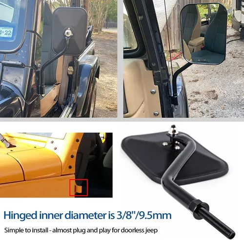 Vista 6 de Xislet - Reemplazo de espejo para puertas fuera para Jeep Wrangler JK CJ YJ JL & Unlimited, espejos laterales sin puerta - Instalación más rápida