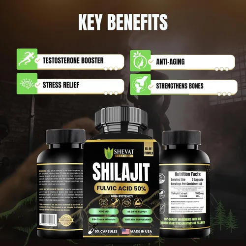 Vista 3 de 90 cápsulas de Shilajit para hombres y mujeres de 22000 mg con 50% shilajit ácido fúlvico orgánico del Himalaya natural Shilajit para hombres