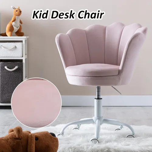 Vista 21 de Silla de escritorio de terciopelo para niños, bonita silla de computadora moderna tapizada, con brazo giratorio, silla de tocador ajustable