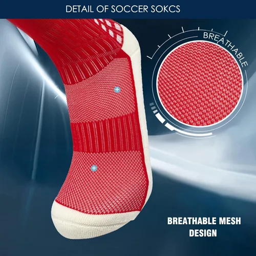Vista 5 de Vegove 6 pares de calcetines de fútbol para hombre con agarre, calcetines deportivos antideslizantes, base de compresión alta hasta la rodilla