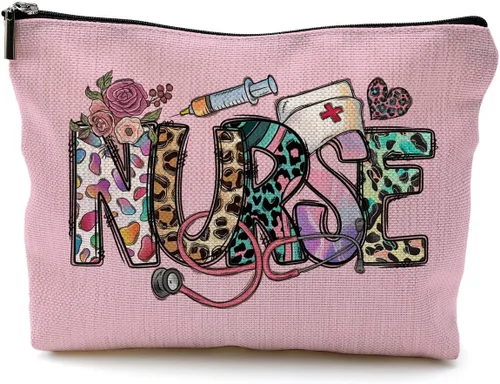 Vista 18 de Bolsas de maquillaje para enfermeras - Bolsas de cosméticos con cremallera para mujeres y estudiantes de enfermería Un estilo-enfermera-blanco
