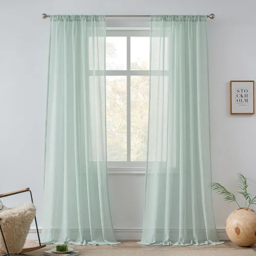 Vista 16 de FMFUNCTEX Cortinas traslúcidas de lino para dormitorio, cortinas color beige de 54 pulgadas de largo, cortinas semitransparentes cortas para sala
