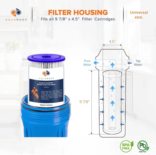 Vista 2 de Aquaboon Filtro de agua de sedimento plisado de 5 micrones, cartucho de 10 x 4.5 pulgadas, repuesto para filtro de agua para toda la casa, cartuchos