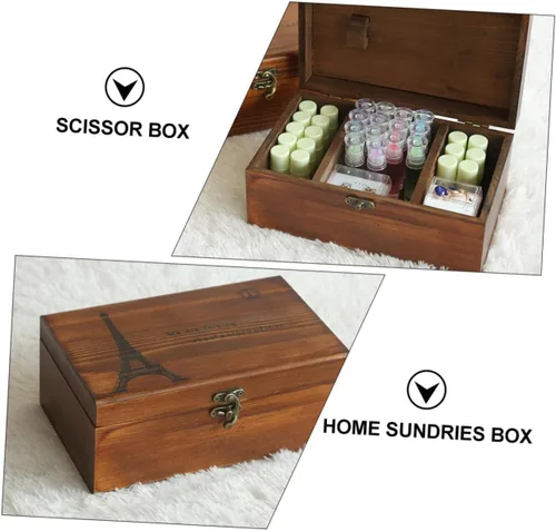 Vista 9 de VOSAREA Caja de costura de madera de arte retro caja de costura extra grande Scissor Thread Storage
