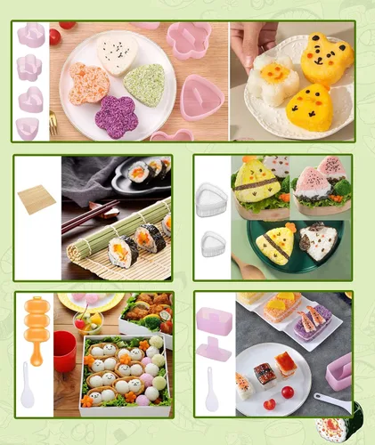 Vista 6 de Qivine Onigiri - Juego de moldes de arroz para niños, 21 moldes de arroz para niños, kit de máquina de musubi, agitador de moldes de bolas de arroz